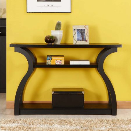 Mesa de console curva de três camadas com lado longo plano - Mesa de console curva de três camadas com lado longo plano